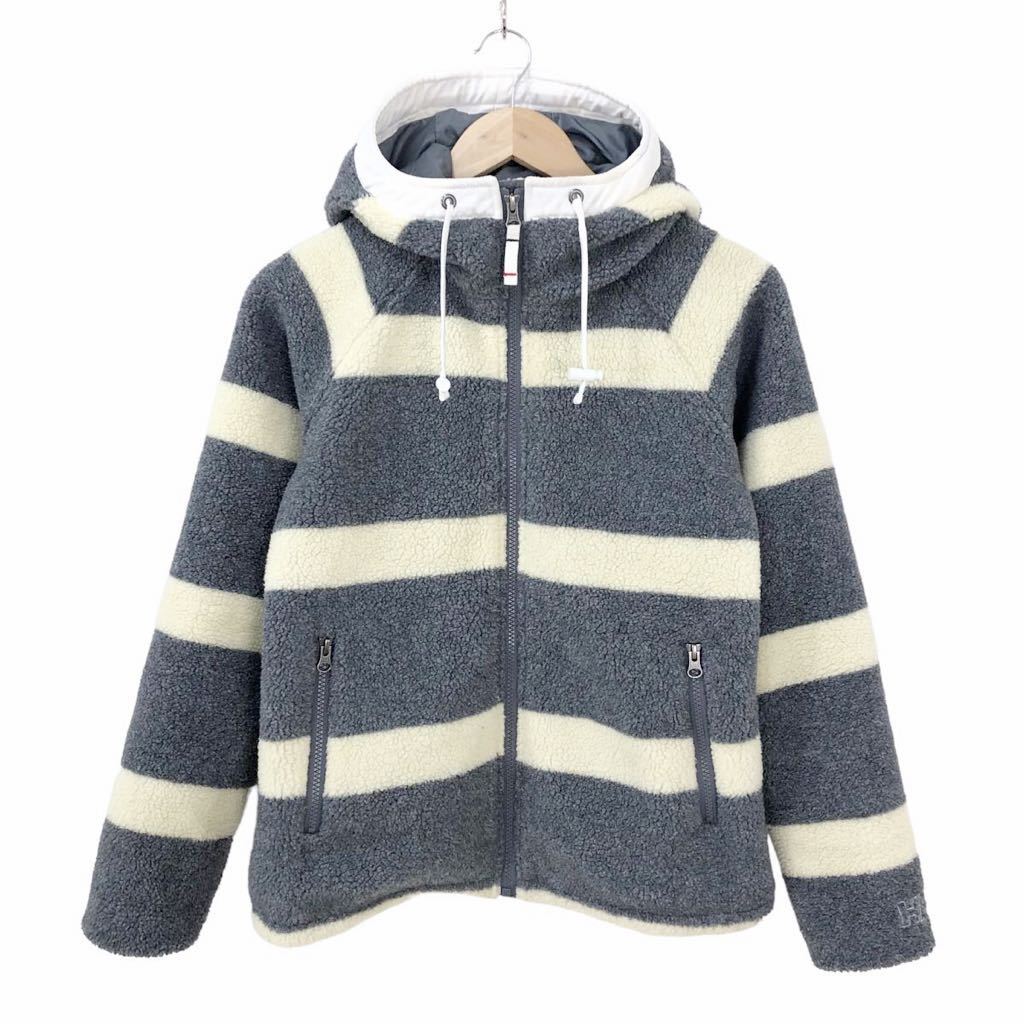 Nm101 HELLY HANSEN ヘリーハンセン ボーダー 柄 ボア ジップアップ パーカー ジャケット アウトドア アウター グレー レディース WL