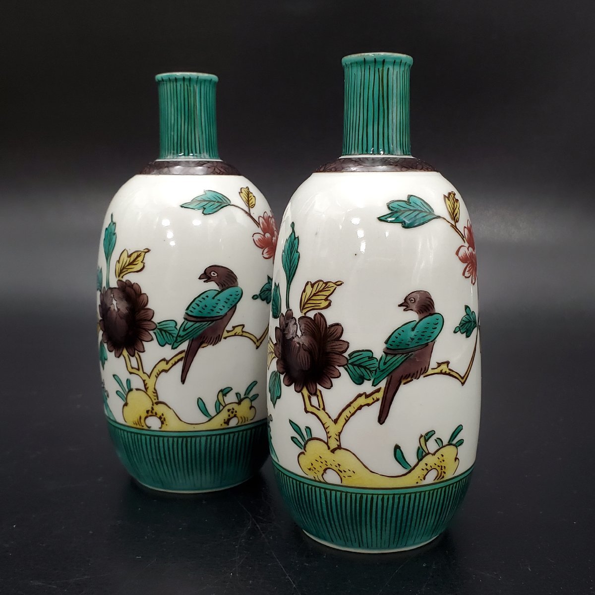 宝蔵】九谷焼 柳雨軒 二代 徳田八十吉 魁星 古九谷敬慕 花鳥徳利 一対