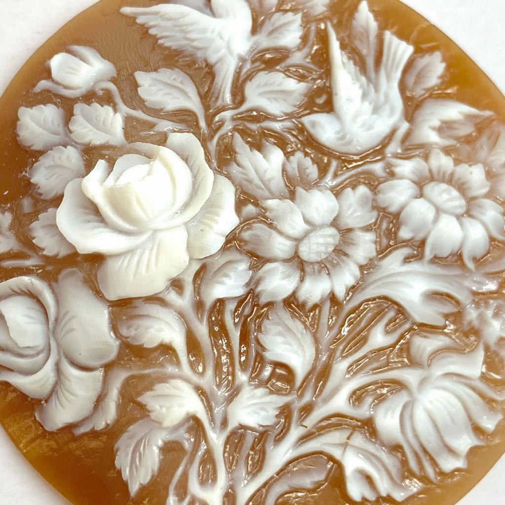 シェルカメオ10.6g］53ct 55.0×55.1mm 花 フラワー flower CAMEO 