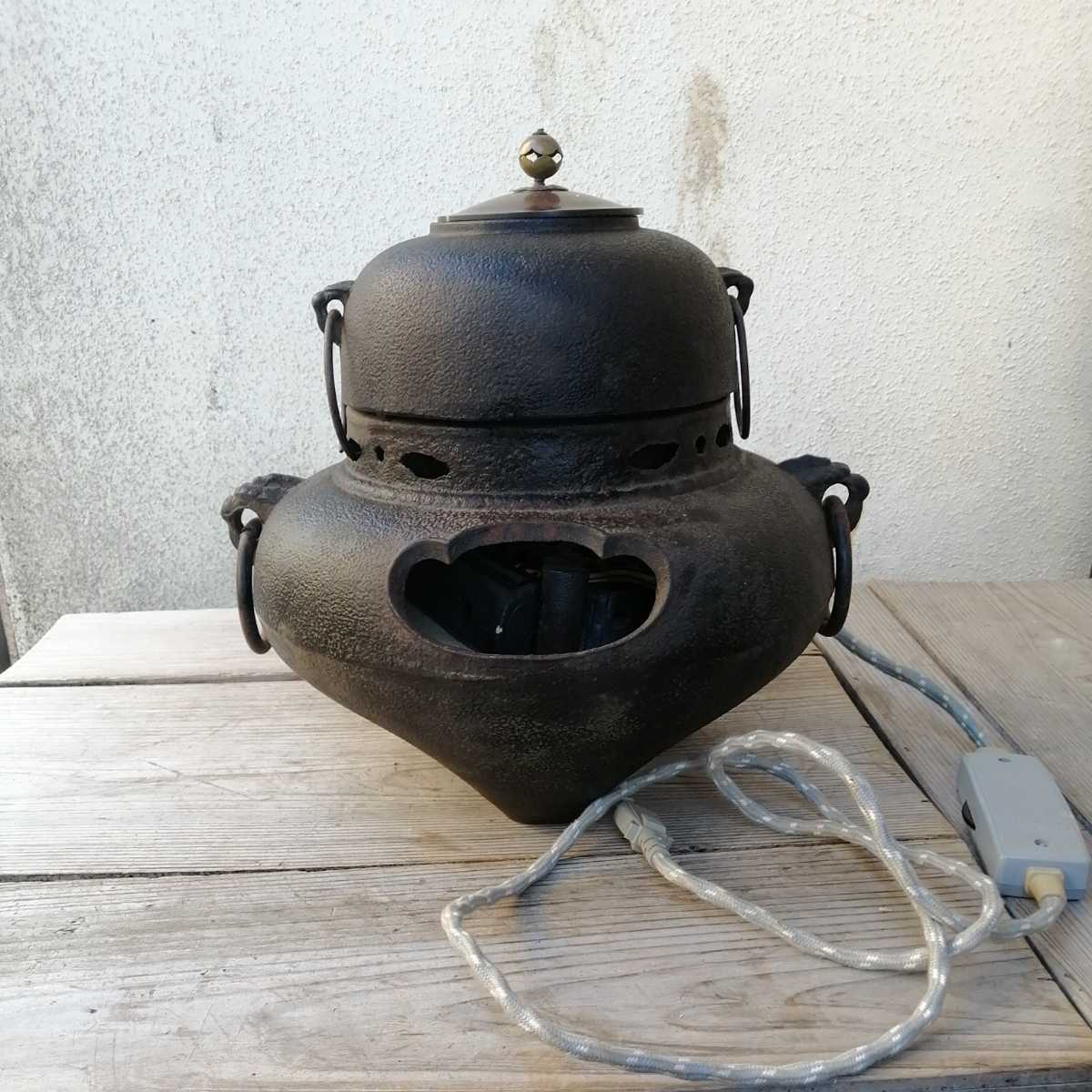 風炉釜 電熱器付 茶道具 茶道 鉄 骨董 風炉 茶釜 茶道具 風炉釜 茶釜 茶席