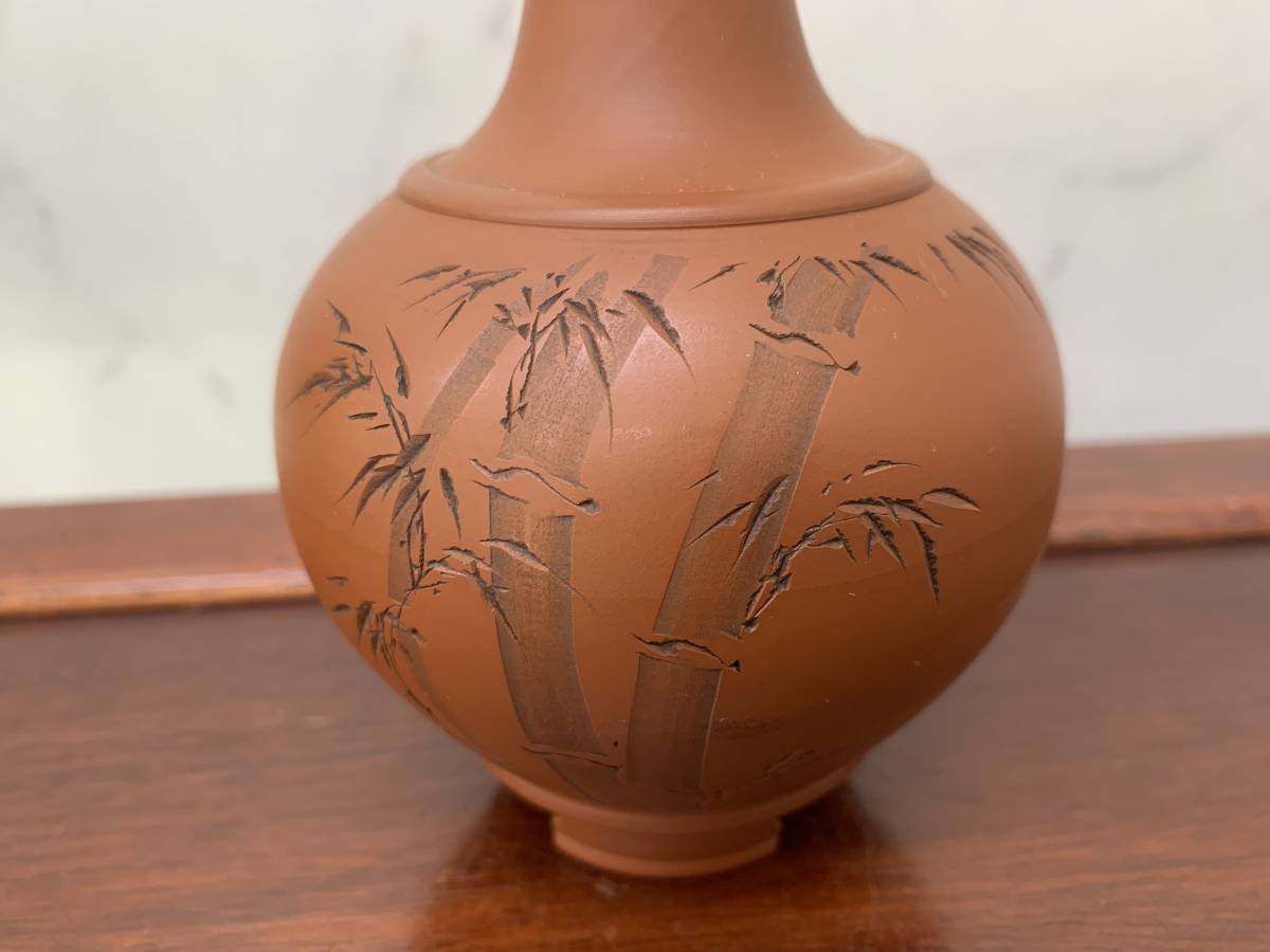 常滑焼 花瓶 朱泥 華道 花道 双鶴に月 常滑焼 陶元造