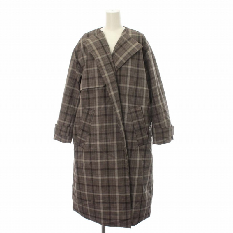 ミラオーウェン Mila Owen 20AW ダウンコート ノーカラー チェック 