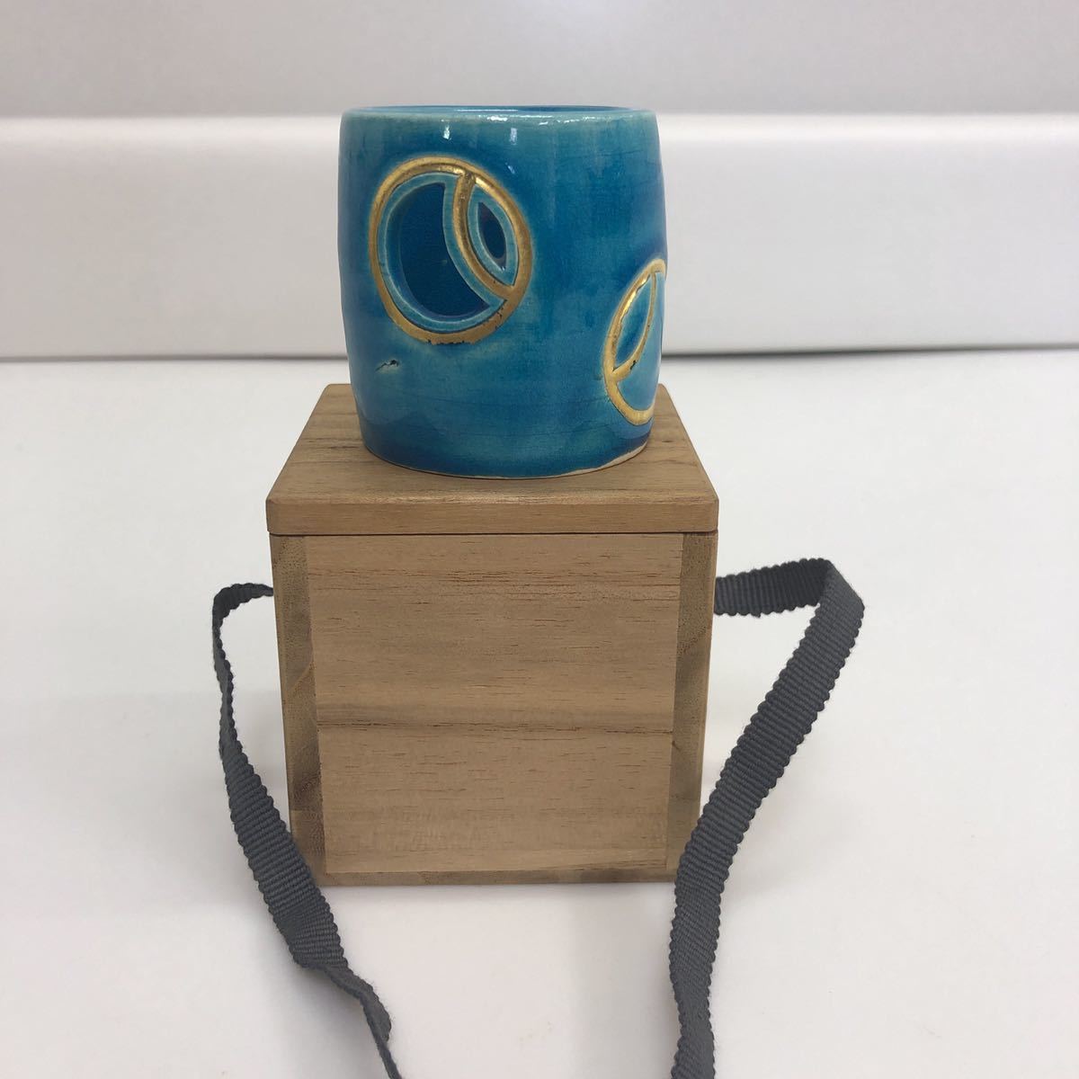 【美品】茶道具・蓋置｜萬古焼・加賀瑞山（土耳古水玉透） T60 陶器 美品 萬古焼 加賀瑞山造 水玉模様 トルコ釉 ツボツボ蓋置