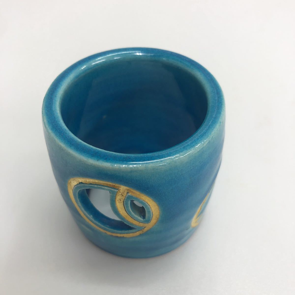 T60 陶器 美品 萬古焼 加賀瑞山造 水玉模様 トルコ釉 ツボツボ蓋置