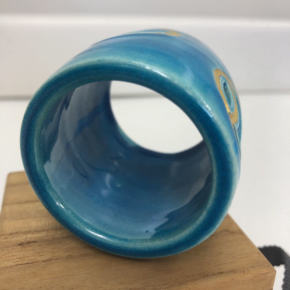 T60 陶器 美品 萬古焼 加賀瑞山造 水玉模様 トルコ釉 ツボツボ蓋置