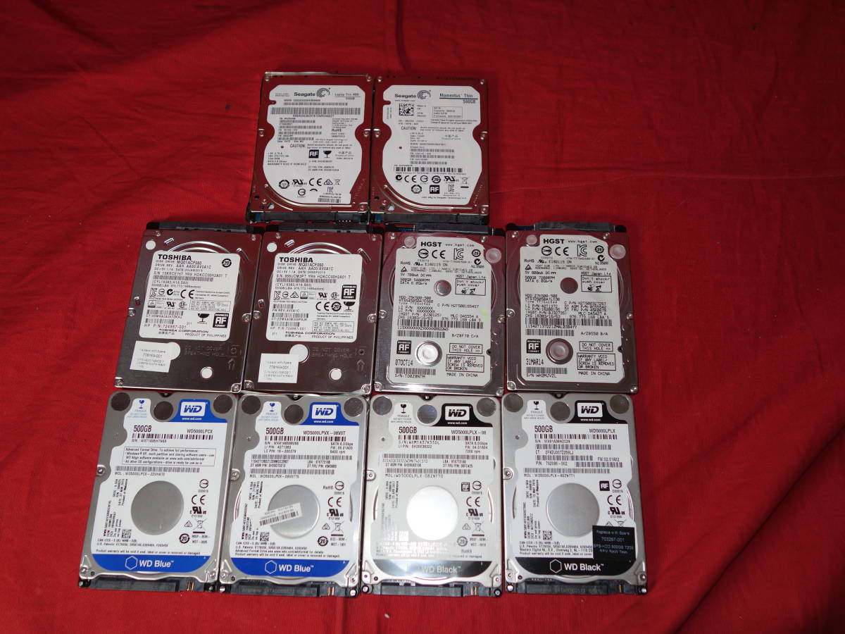 各社　メーカーおまかせ　【500GBx10本セット】　中古 SATA 2.5インチ 内蔵ハードディスク　使用19999時間以内 【10日間保証】 複数在庫2