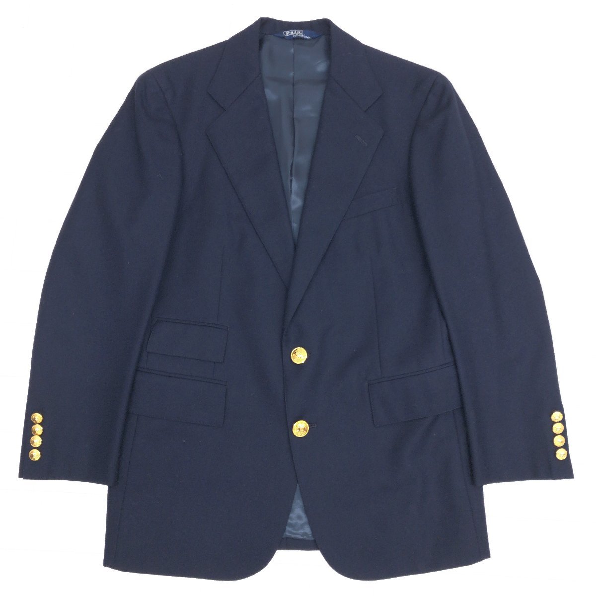美品 A8 90s ポロラルフローレン ブレザー 金ボタン 大きいサイズ　紺 ○美品 POLO RALPH LAUREN ポロ ラルフローレン 金ボタン ブレザー