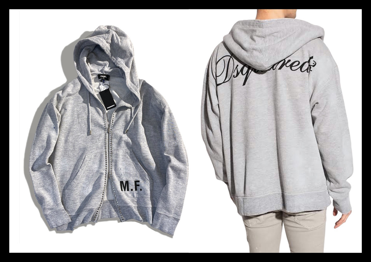 定価10.2万 ディースクエアード DSQUARED2 スタッズとロゴが主張するオーバーフィットパーカー フーディブルゾン Slouch Fit イタリア製 M