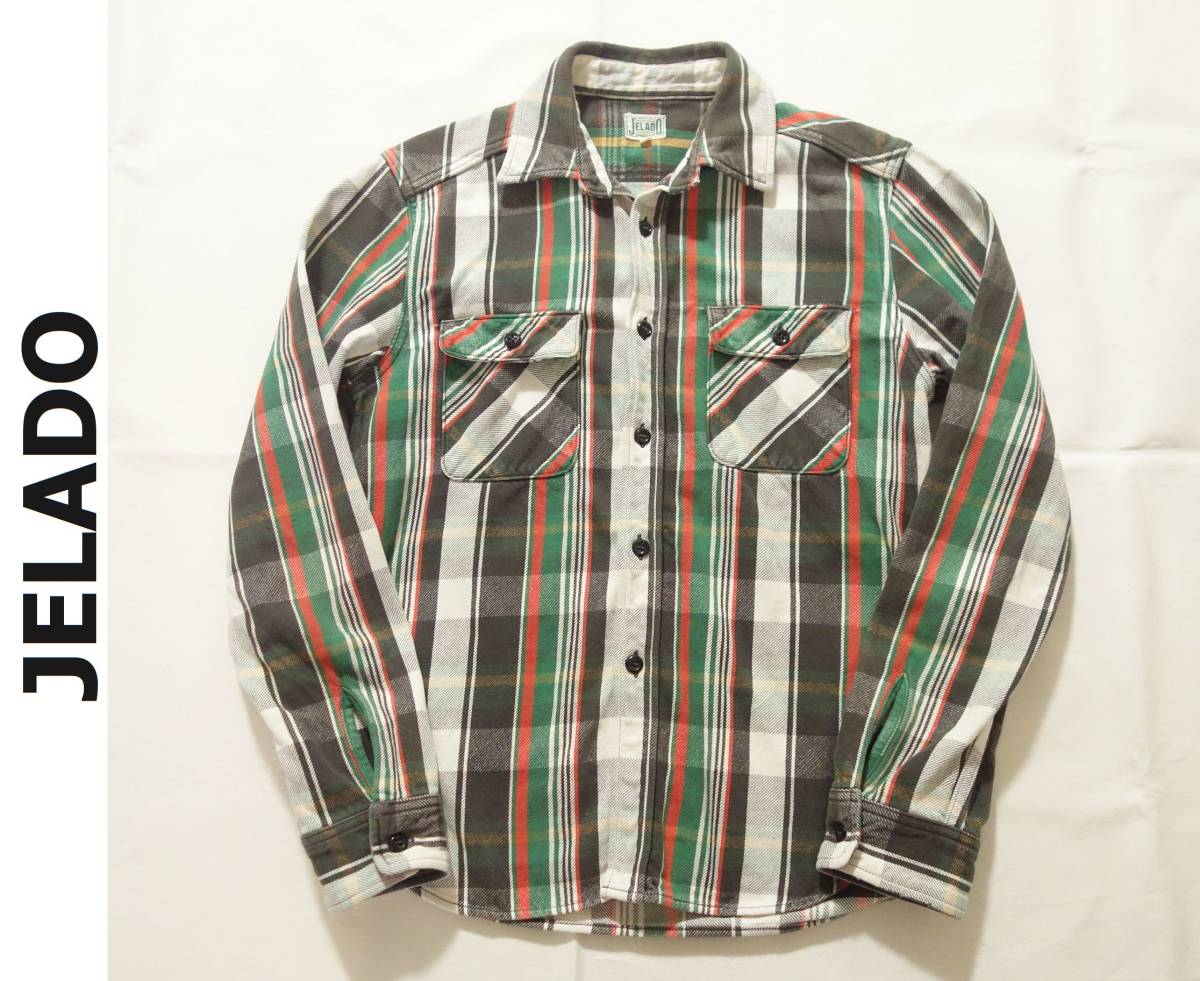 【送料無料】美品 JELADO ジェラード 肉厚コットン ヘビーネルシャツ チェック柄 メンズ L 日本製 マチ付き チェック柄