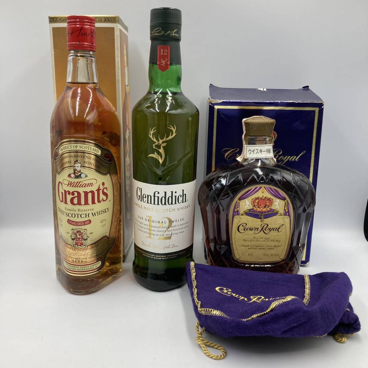 1.13 KARAHK-t29★未開栓 ウィスキー 3本まとめ（Grant's.Glenfiddich.Crown Royal）★容量 700〜750ml/アルコール分 40%/古酒/DA9 DC2