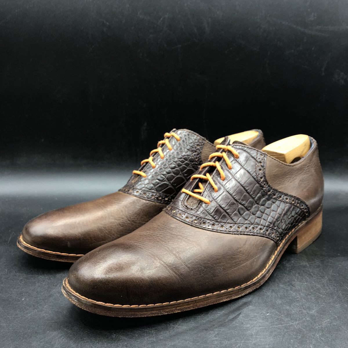 OO21 COLE HAAN コールハーン レザー クロコ 型押し ドレスシューズ 内羽根 メンズ 11.5 / 29.5cm 相当 ブラウン 茶 革靴 シューズ