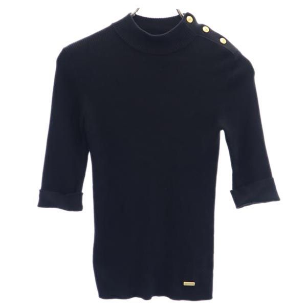 ブルーレーベルクレストブリッジ シルクブレンド 五分袖 ニット 38 黒 BLUE LABEL CRESTBRIDGE 三陽商会 日本製 レディース 230114