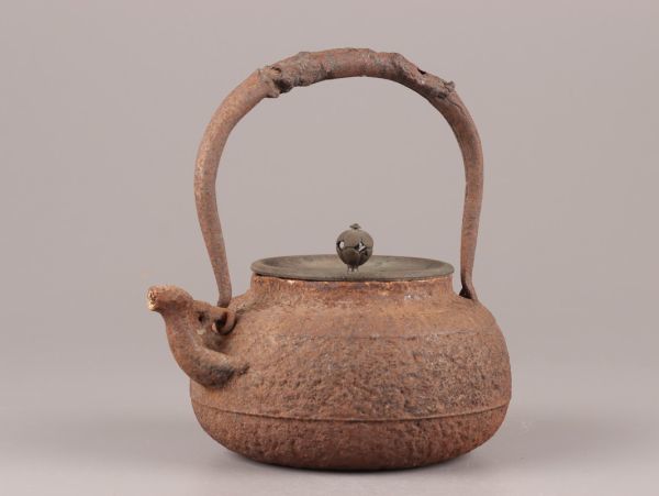 煎茶道具 釡師造 銅製蓋 時代鉄瓶 獣口 古作 時代物 極上品