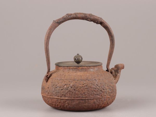 煎茶道具 釡師造 銅製蓋 時代鉄瓶 獣口 古作 時代物 極上品