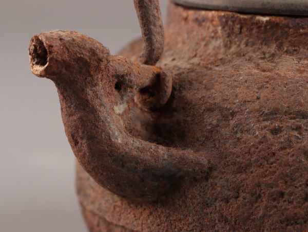 煎茶道具 釡師造 銅製蓋 時代鉄瓶 獣口 古作 時代物 極上品