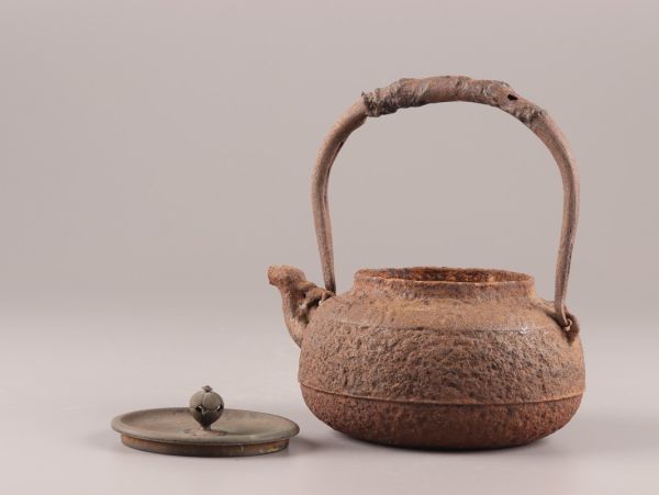 煎茶道具 釡師造 銅製蓋 時代鉄瓶 獣口 古作 時代物 極上品