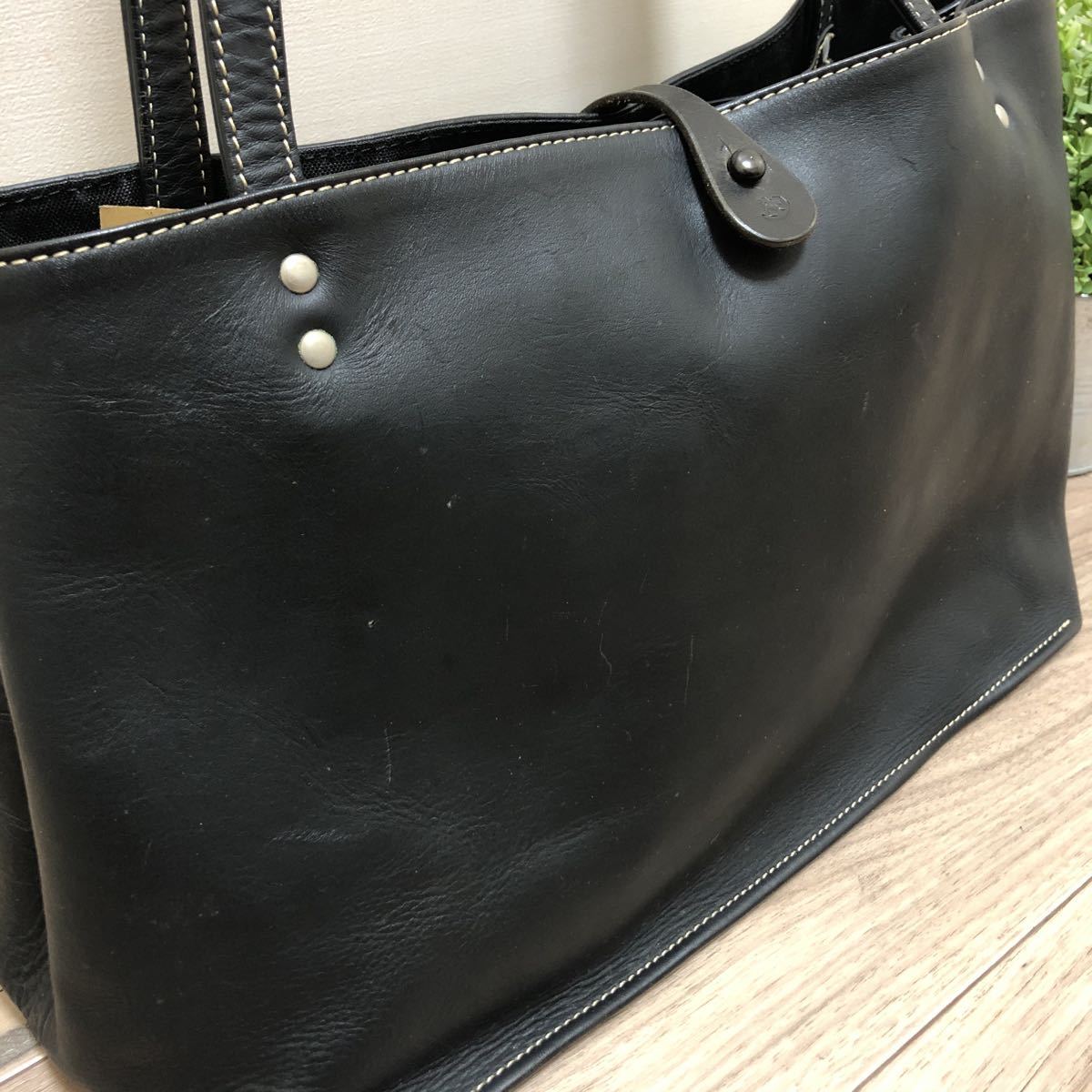REDMOONレッドムーン味わい革トートバッグ男女牛革 ワイルドステッチ黒 