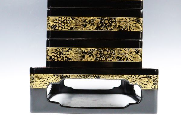 輪島塗 共箱 木製漆器 美術品 5客 菊金蒔絵煮物椀 雲懐石