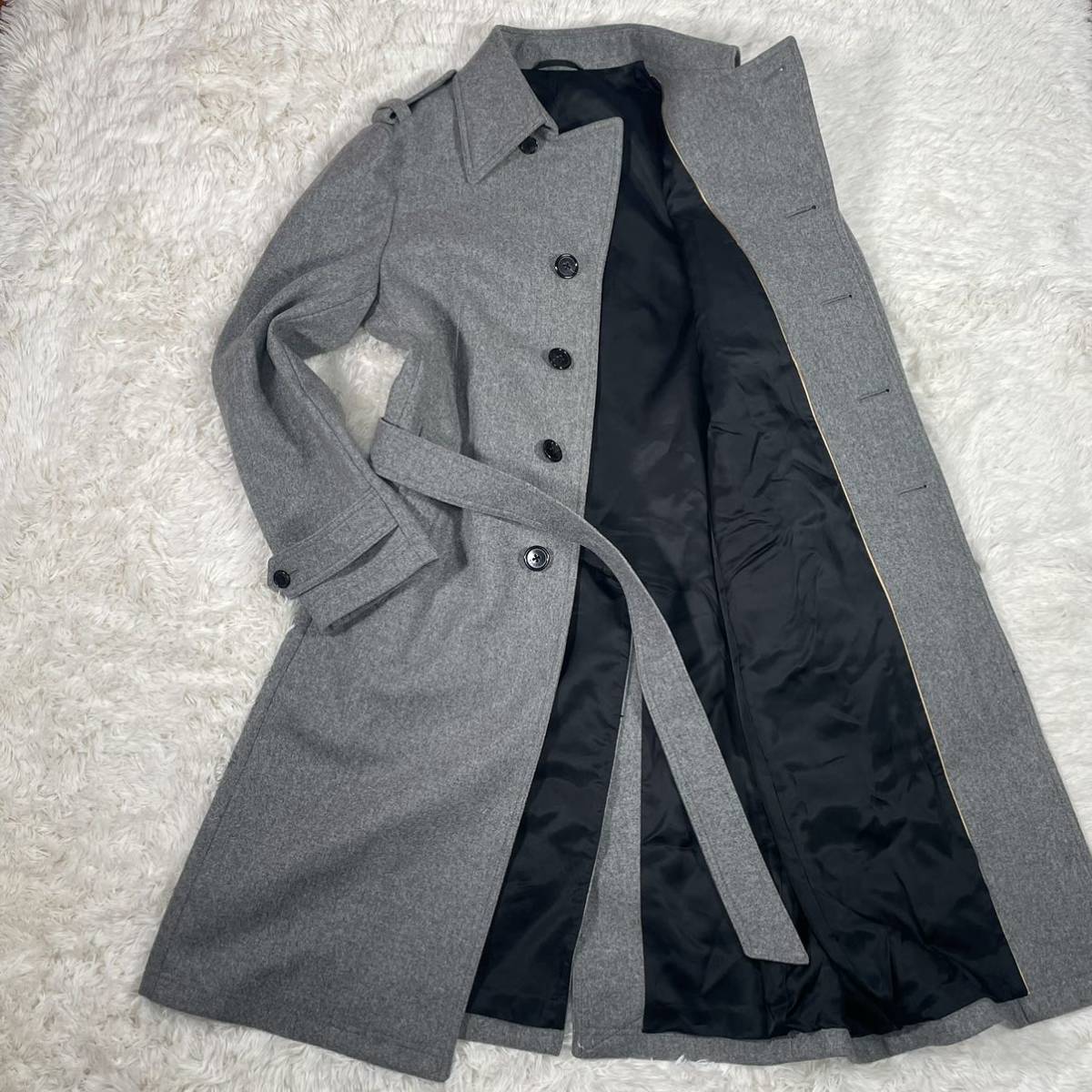 EPOCA UOMO 【大人の魅力】 エポカウォモ トレンチコート ロングコート カシミヤ混 ベルト付き ウール グレー Lサイズ ロング丈 三陽商会