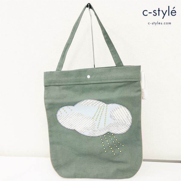 E642a [美品] mina perhonen ミナペルホネン 21SS after rain ZS 7004P トートバッグ グリーン MADE IN JAPAN 雲 | ファッション小物 R
