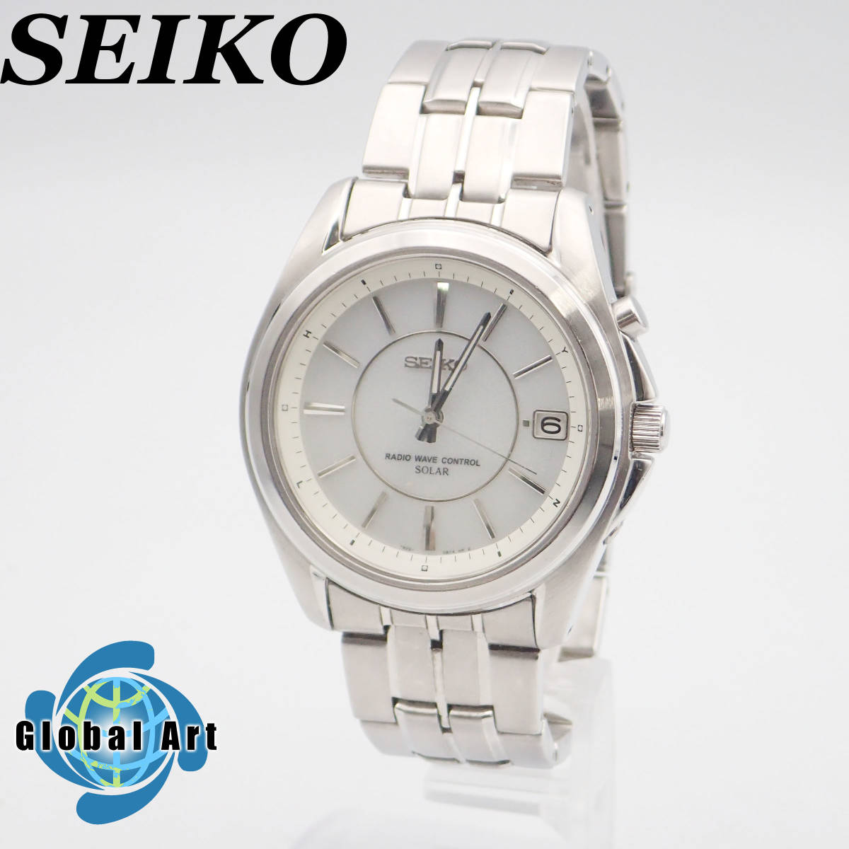 う01057/SEIKO セイコー/電波ソーラー/メンズ腕時計/デイト/純正ベルト 