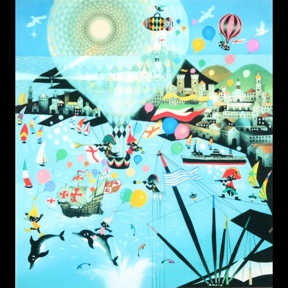 真作□藤城清治 四季のメルヘン 夏 ジェノヴァの海□版画 ◇錵