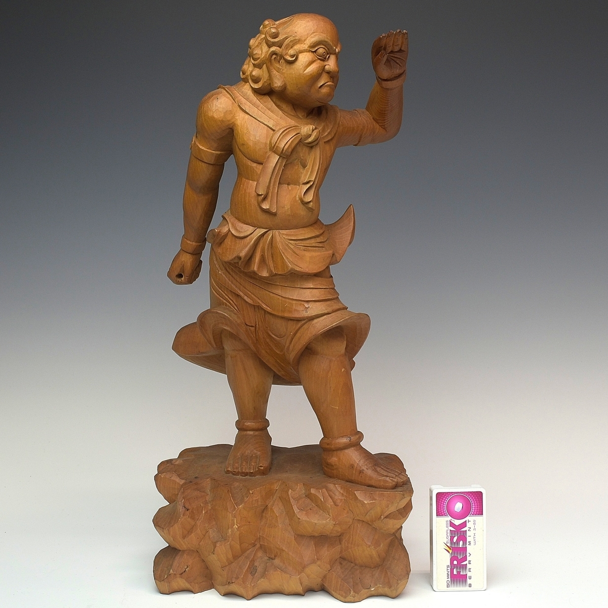 趣楽】 仏教美術 木彫り 不動明王座像 二童子付 高さ78cm 大型