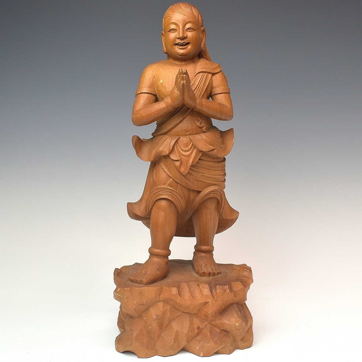 趣楽】 仏教美術 木彫り 不動明王座像 二童子付 高さ78cm 大型