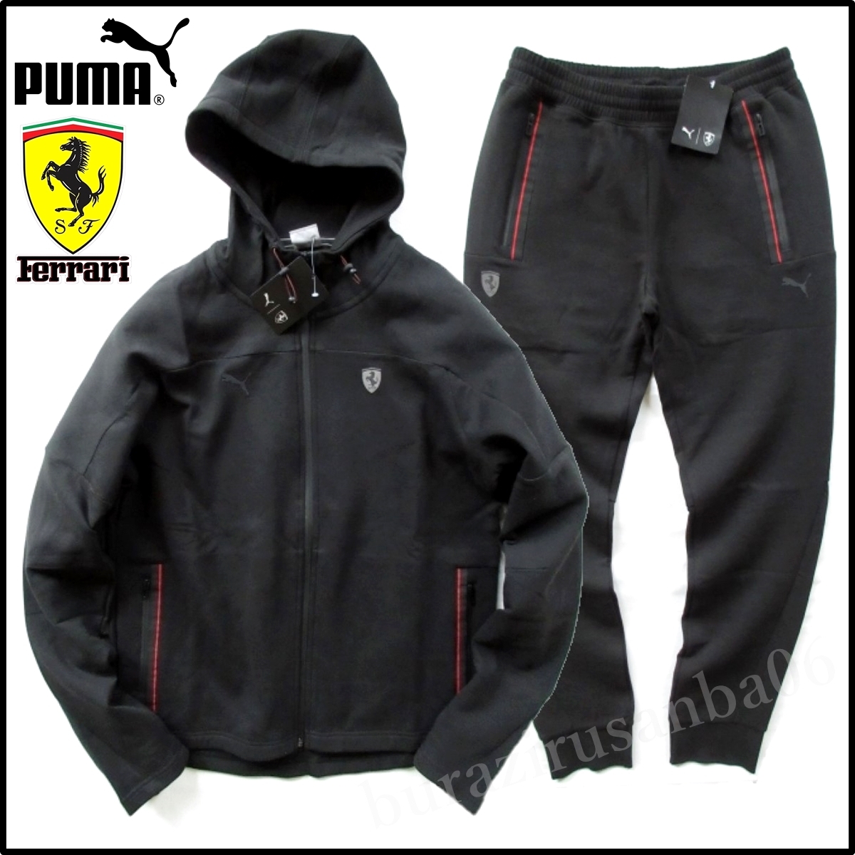 未使用 定価23，100円 PUMAｘFerrari プーマ フェラーリ コラボ スウェット ジャケット パーカー パンツ セットアップ 黒 US/M 日本L相当
