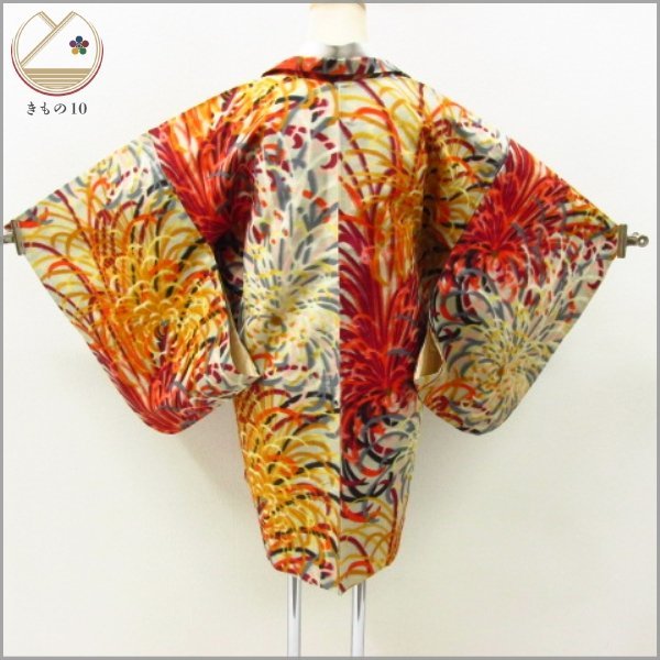 ☆着物10☆ 1円 絹 羽織 アンティーク 銘仙 乱菊 袷 身丈83cm 裄63cm