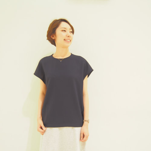 新品 ル・ピボット Le pivot ★ 定番 フレンチスリーブ コクーンシルエット ブラウス トップス ネイビー 紺 プルオーバー 定価13，200円