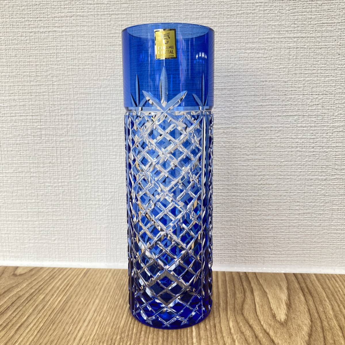 美品カガミクリスタル KAGAMI CRYSTAL 江戸切子 花瓶 カガミ KAGAMI 