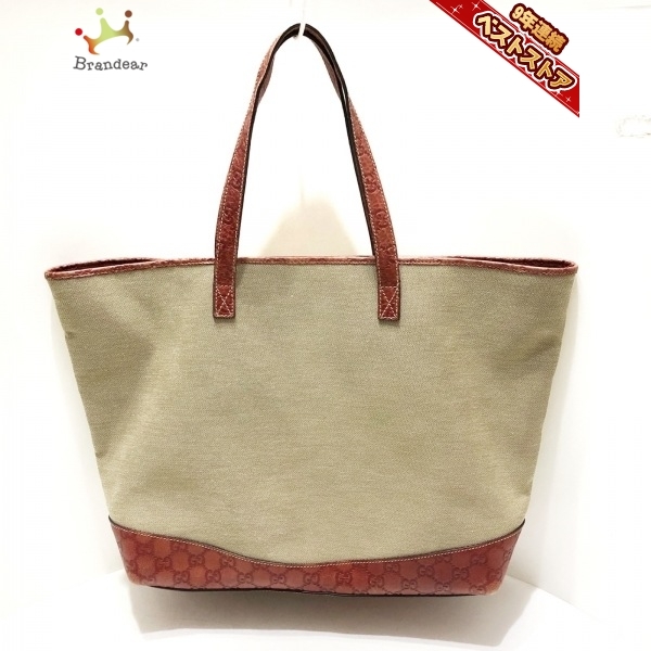 グッチ GUCCI トートバッグ 297435 シマライン ジャガード×レザー ベージュ×カーキ×ブラウン メンズ バッグ