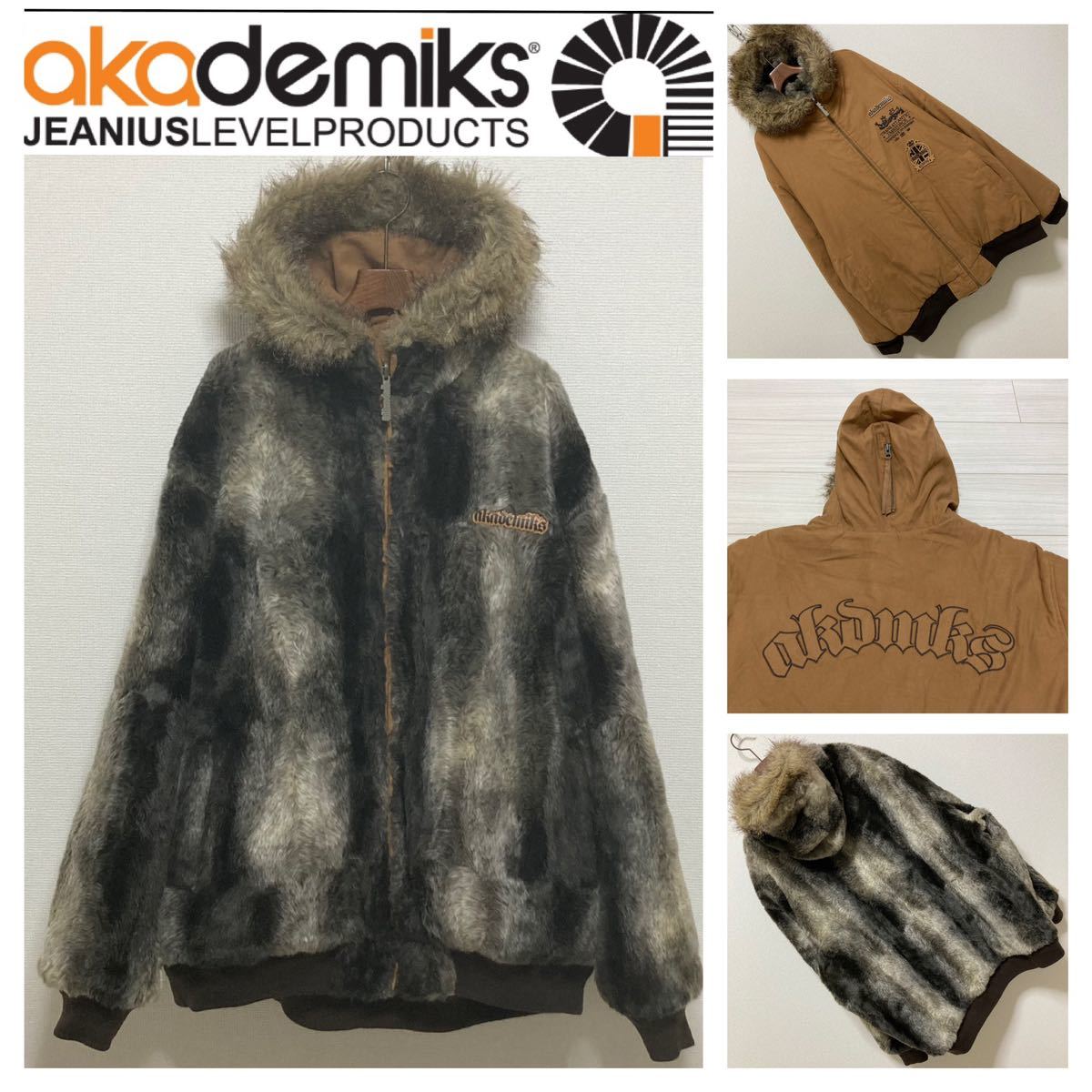 90s□AKADEMIKS アカデミクス□フェイクファー リバーシブルジャケット 