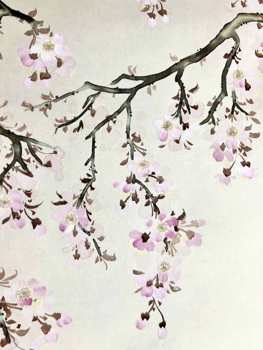模写] 吉田翠鳳「桜花遊鳥之図」絹本 肉筆 共箱 春景 花鳥図 鳥獣