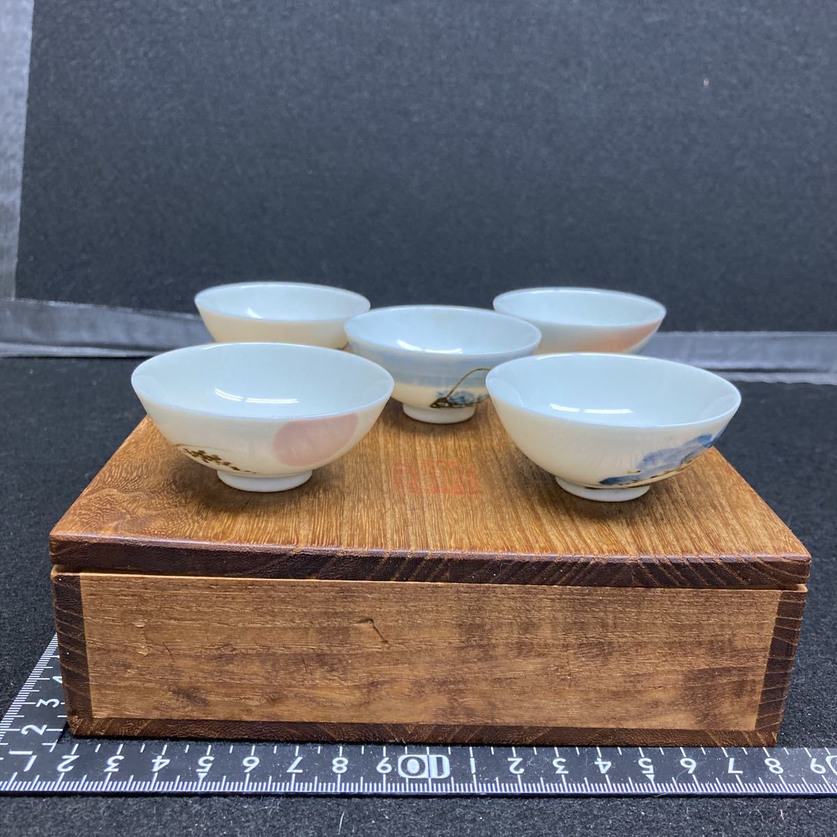 京焼き　三浦竹泉製　酒器 染付 色々寄せ合い盃　共箱付き　アンテーク