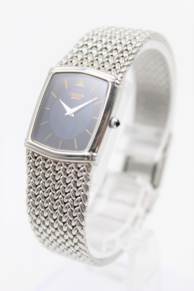 【行董】 SEIKO セイコー QZ クレドール 6730-5340 黒×青文字盤 スクエア レディース腕時計 ※ゆうパック※ AA345BOM02