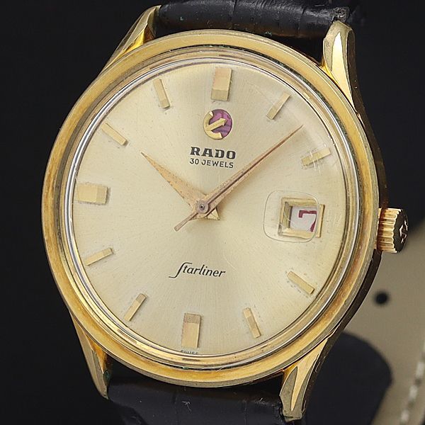1円 稼働 良品 ラドー AT/自動巻 11730 スターライナー 30石 デイト ゴールド文字盤 メンズ腕時計 0066000◇