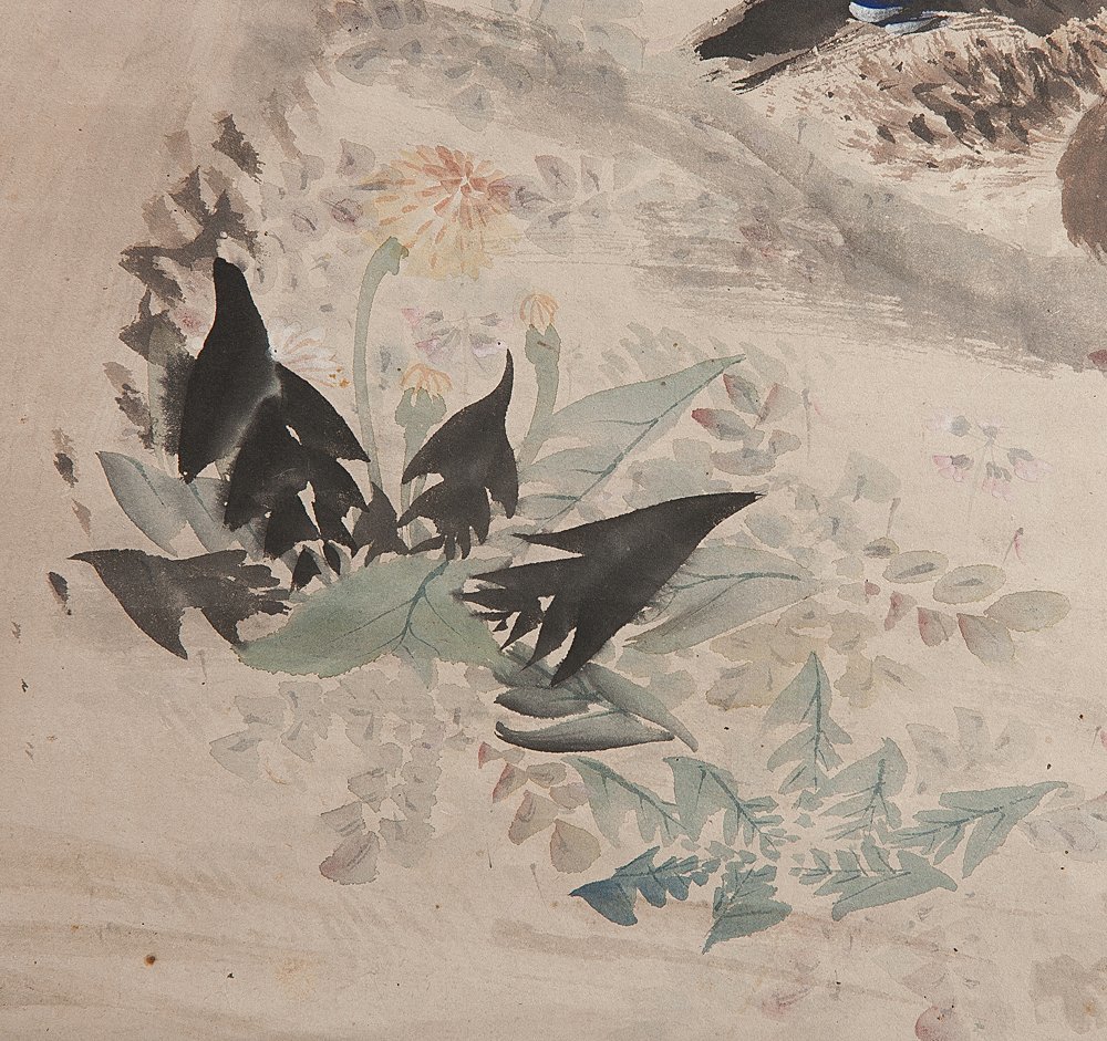 五】荒木寛畝 『桜下雉図』 紙本 彩色 掛軸(花鳥、鳥獣)｜売買された