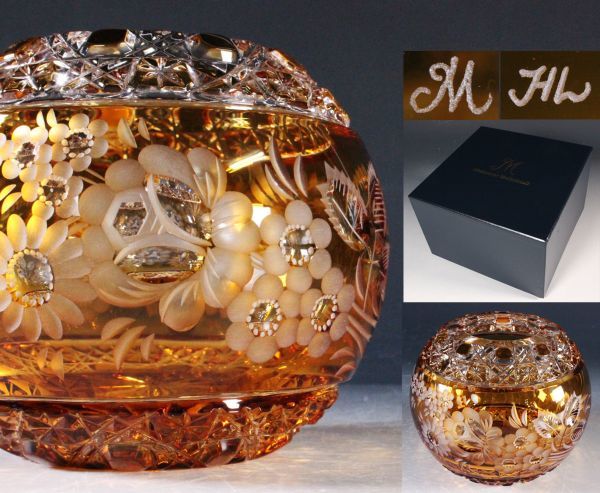新品 希少 マイセン クリスタルガラス フラワーベース 花瓶 箱付 25cm