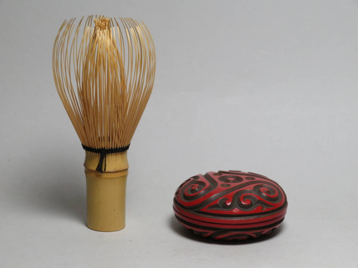 時代漆器 唐物 堆朱 倶利 香合 三色漆 元～明時代初期 中国美術 lot 