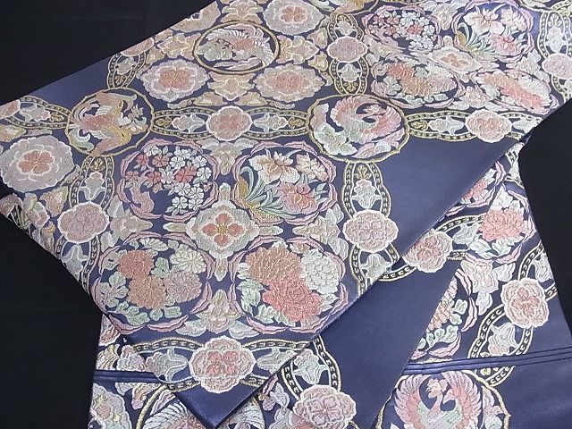 花美人□六通柄袋帯 唐織 鳳凰花文 金糸 逸品 ic2234 金糸 正絹