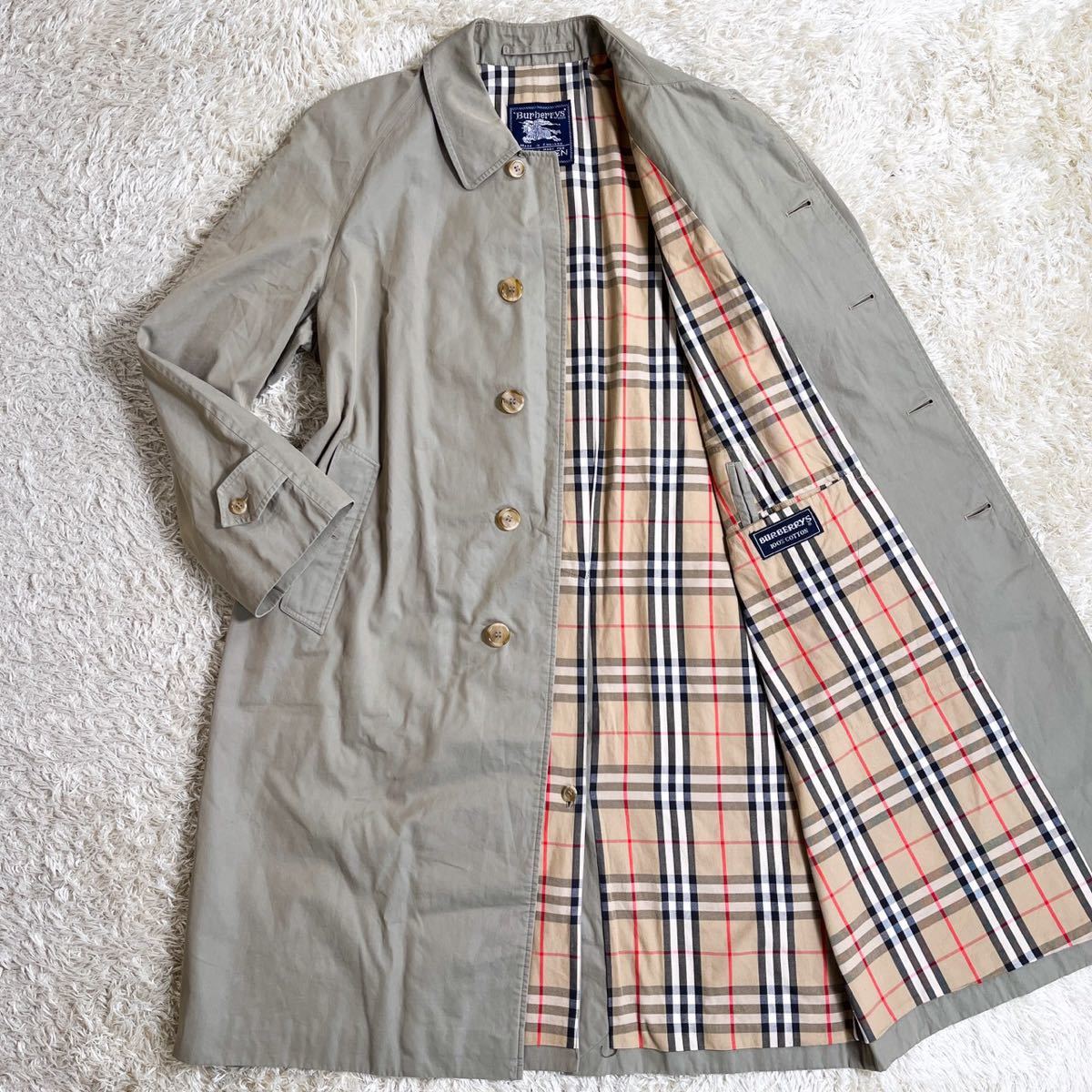 バーバリー ロング中綿コート ノバチェック フード 黒 ヴィンテージ L