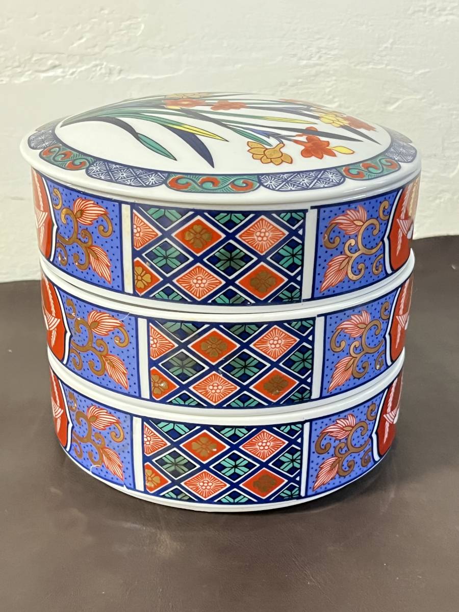 三段重 日本陶彩 唐津 民藝 伝統工芸 陶器 漆 鳳凰 唐草 花 金彩  