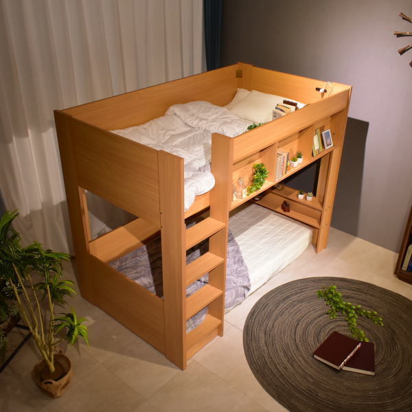 NW44-16F23:【地域限定送料無料 新品 1円～】ロフトベッド 棚付き ナチュラル【ハイタイプ収納シングル木製アウトレット家具赤字覚悟】