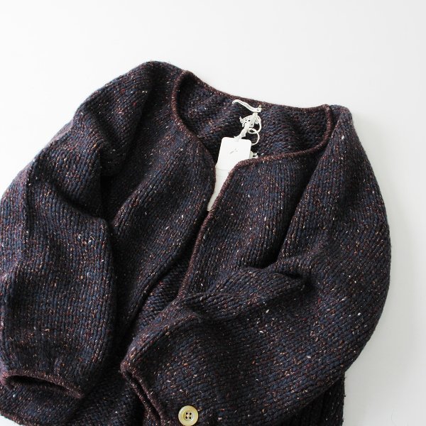 mina perhonen ミナペルホネン mist カシミヤウール ノーカラー ニットジャケット 36/ボルドー ネイビー トップス【2400013199179】