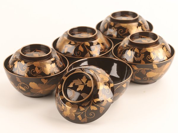 流】能登輪島塗 蒔絵吸物椀五客 共箱 KJ449 - 流能登輪島塗 Yahoo