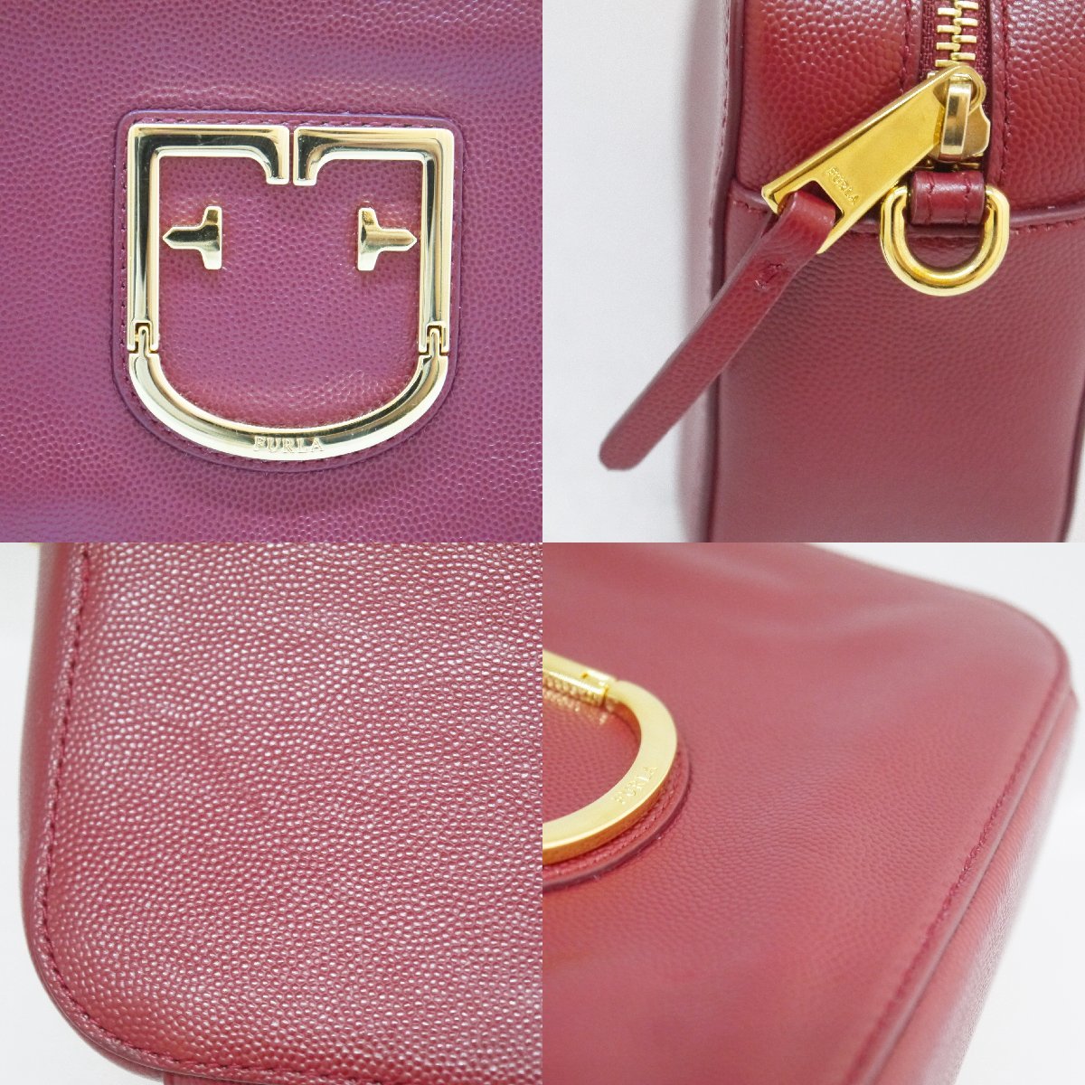 USED品・保管品 FURLA フルラ ショルダーバッグ ボルドー ゴールド金具 