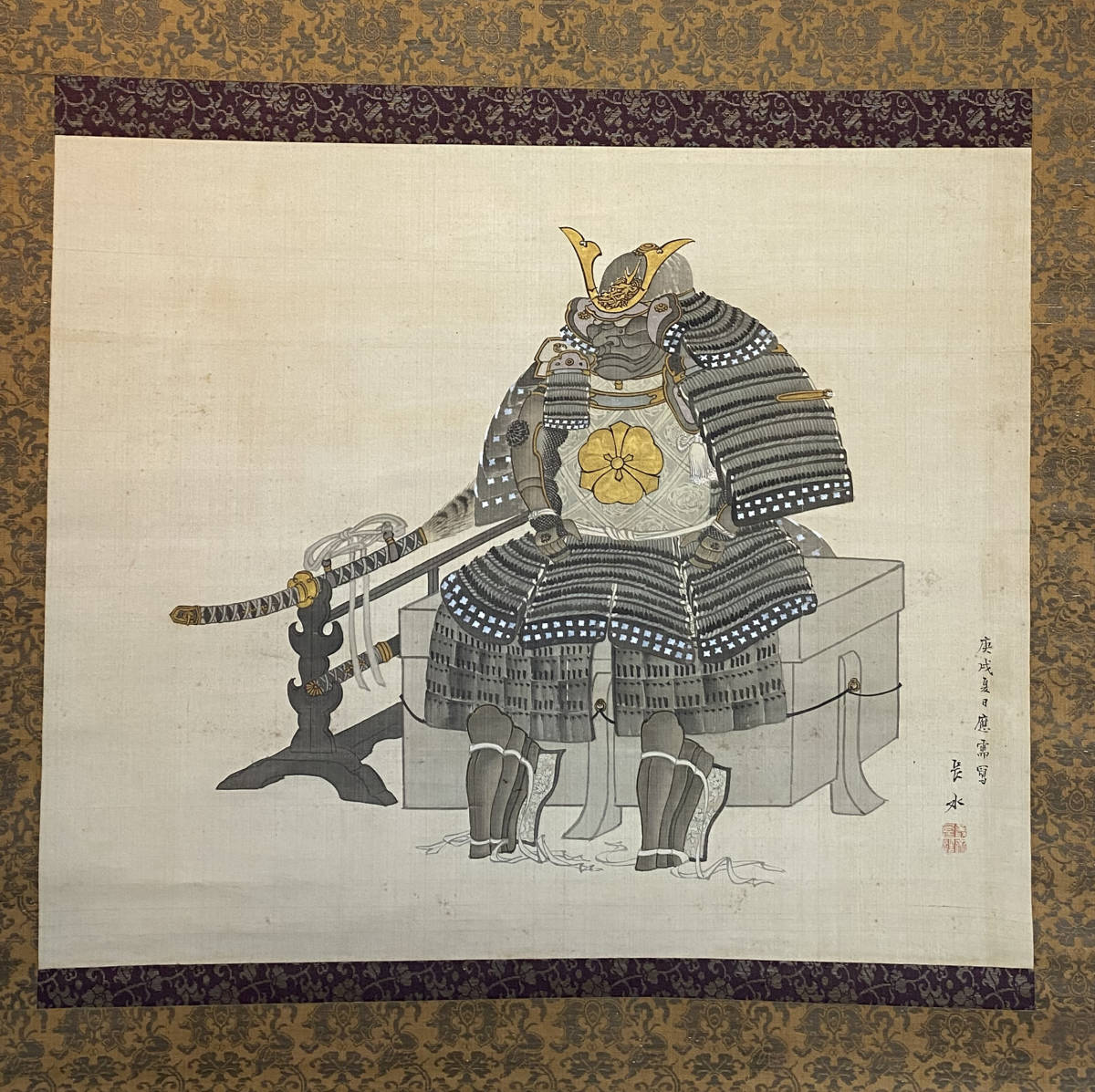掛軸 花鳥画 「月下秋草花に鶉之図」 絹本肉筆 書画 【公式通販】