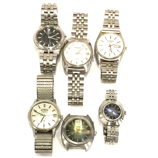 1円 シチズン E030-K16253 ラウンド 黒文字盤 シルバー金具 エコドライブ メンズ 他 オリエント 含 時計 計6点